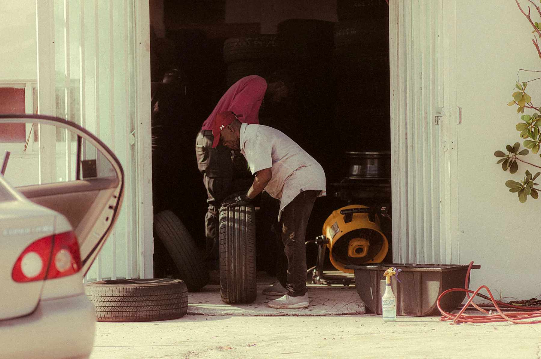 Tyre service in progress